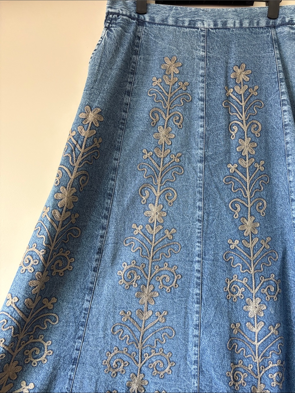 Beautiful Young Threads Embroidered Denim Maxi Skirt